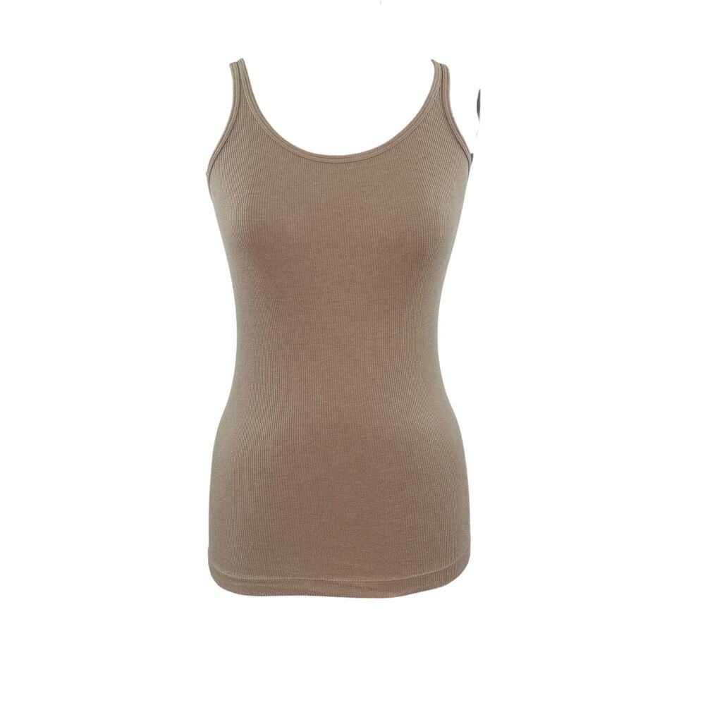 VINCE Brown Tank Top Pima Cotton Ribbed Knit Scoop Casual Pullover Size Small S